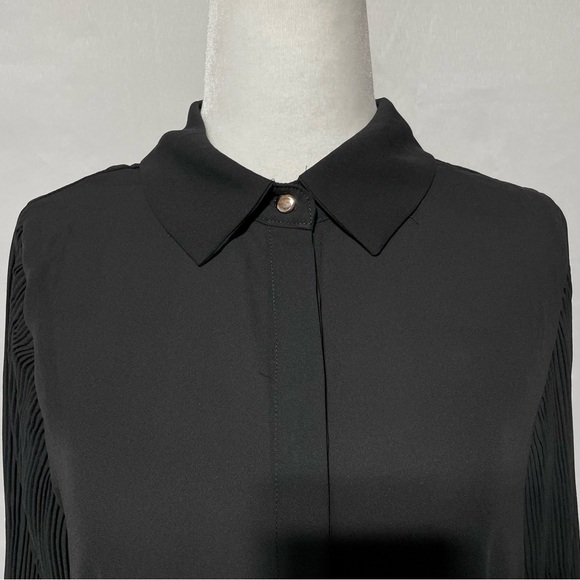 New Area Stars Pleated Puff Sleeve Button Down Blouse Lee Black Size Small - Picture 4 of 16